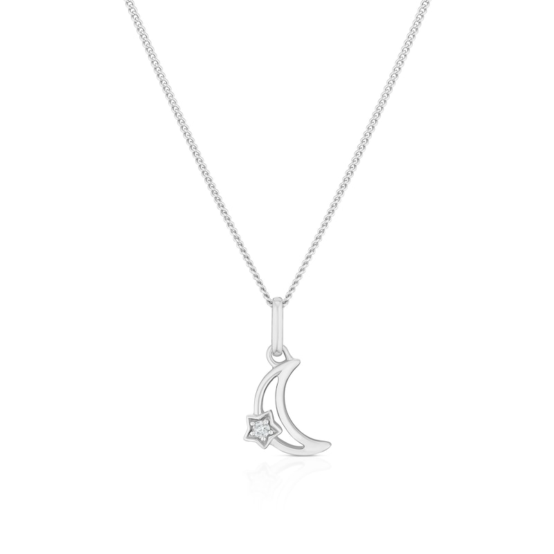 Main Image 1 of Children's Sterling Silver Diamond Moon & Star Pendant 14+2 Inch Necklace