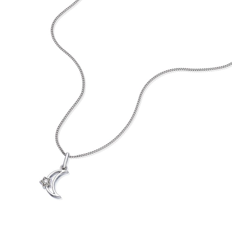 Main Image 2 of Children's Sterling Silver Diamond Moon & Star Pendant 14+2 Inch Necklace