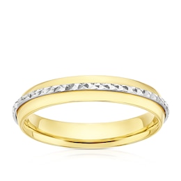 9ct Yellow & White Gold Diamond Cut Centre Ring