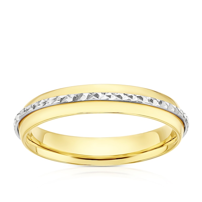 Main Image 1 of 9ct Yellow & White Gold Diamond Cut Centre Ring