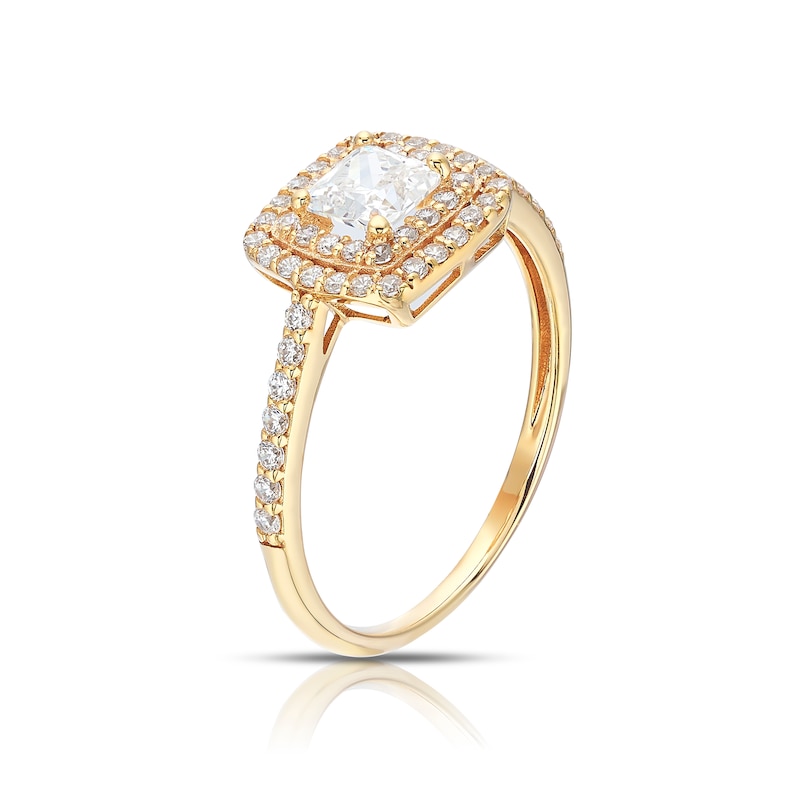 Main Image 2 of 9ct Yellow Gold Cubic Zirconia Double Halo Cushion Ring