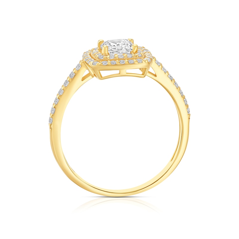 Main Image 3 of 9ct Yellow Gold Cubic Zirconia Double Halo Cushion Ring