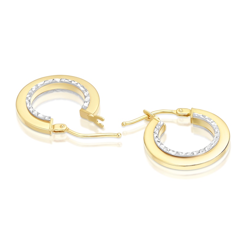 Main Image 2 of 9ct Yellow & White Gold Diamond Cut Inside Detail Hoop Earrings