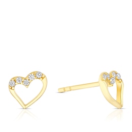 9ct Yellow Gold Open Heart Cubic Zirconia Heart Stud Earrings