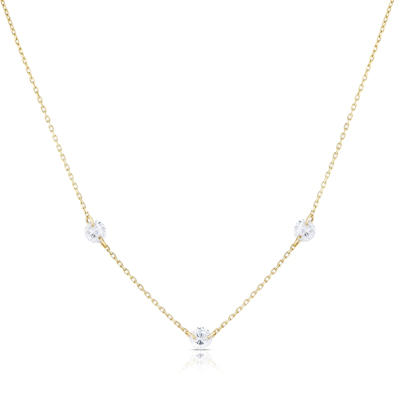 Main Image 1 of 9ct Yellow Gold 3 Station Cubic Zirconia 18 Inch Chain