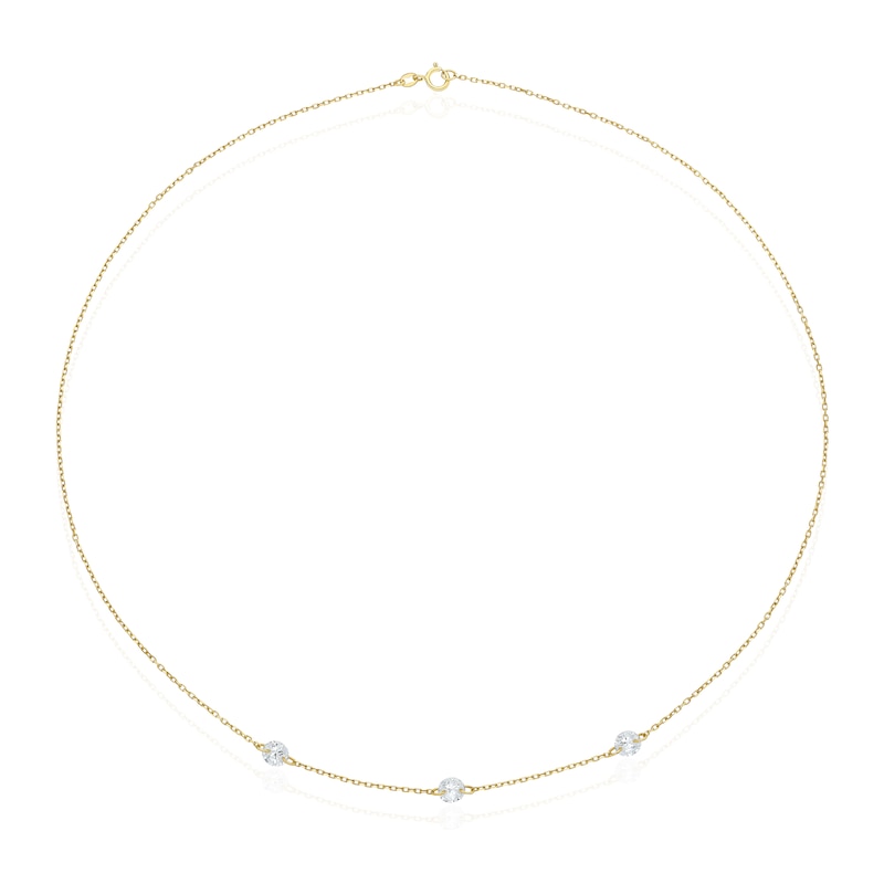 Main Image 2 of 9ct Yellow Gold 3 Station Cubic Zirconia 18 Inch Chain