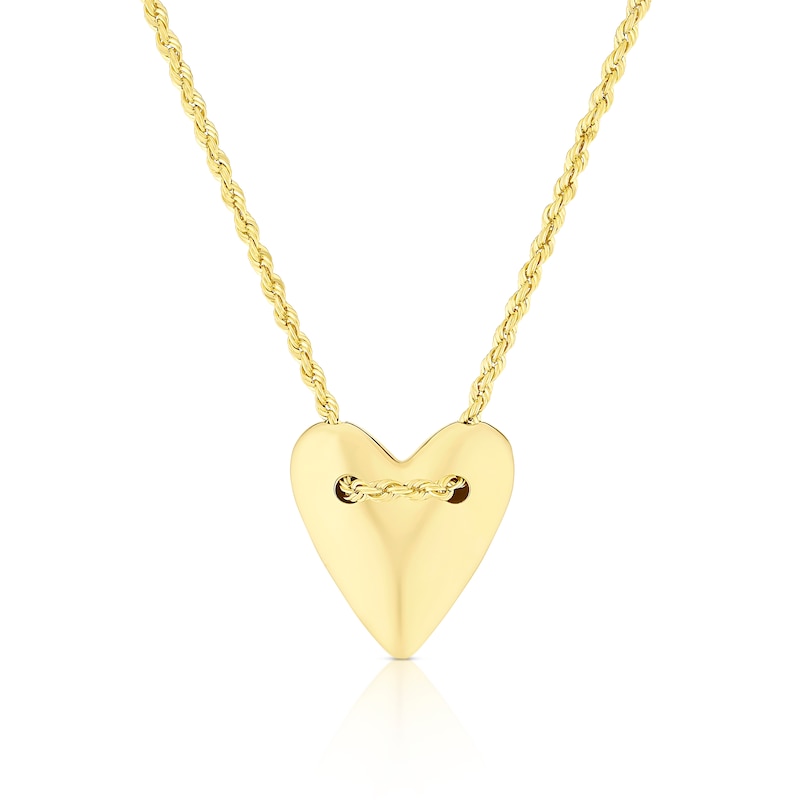 Main Image 1 of 9ct Yellow Gold Puff Heart 18&quot; Necklace