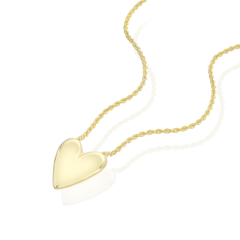 Main Image 2 of 9ct Yellow Gold Puff Heart 18 Inch Necklace