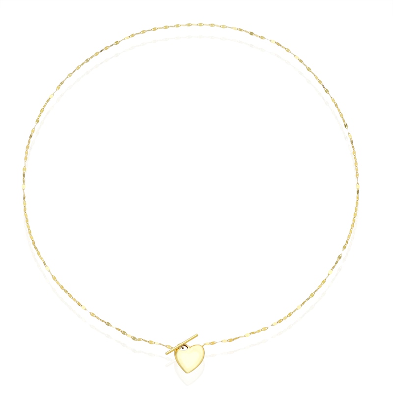 Main Image 2 of 9ct Yellow Gold Puff Heart T-Bar 18 Inch Necklace