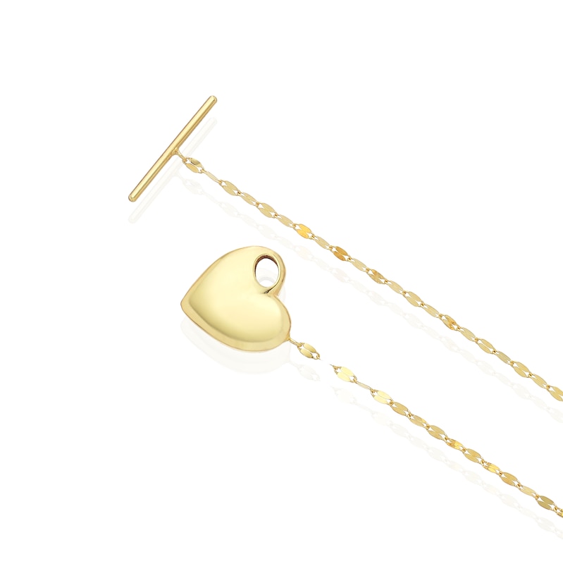 Main Image 3 of 9ct Yellow Gold Puff Heart T-Bar 18 Inch Necklace