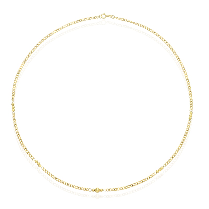 Main Image 2 of 9ct Yellow Gold Ball Station 18 Inch Curb Chain