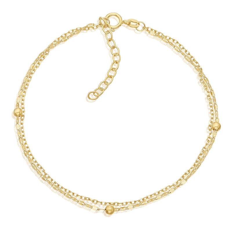 Main Image 1 of 9ct Yellow Gold Station Ball Sparkle Double 6.5+1 Inch Bracelet