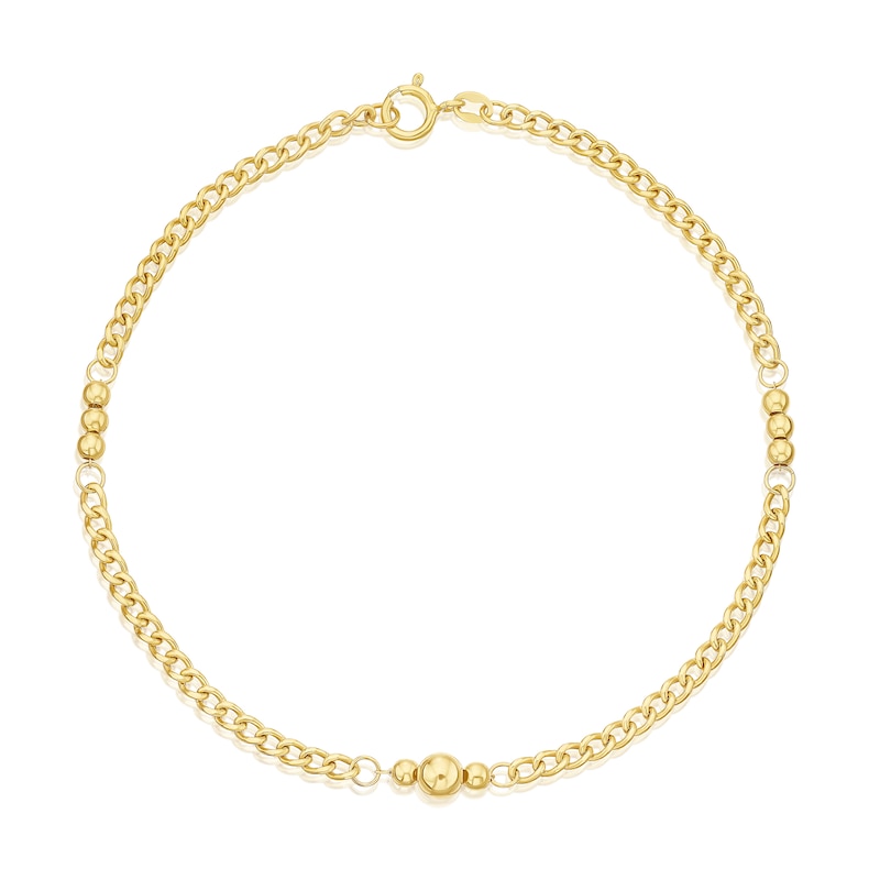 Main Image 1 of 9ct Yellow Gold Ball Station Curb 7.5 Inch Bracelet