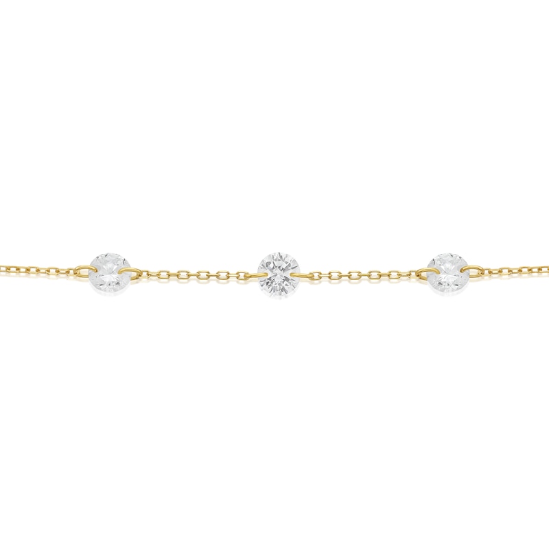 Main Image 2 of 9ct Yellow Gold 3 Station Cubic Zirconia 7.5&quot; Chain Bracelet