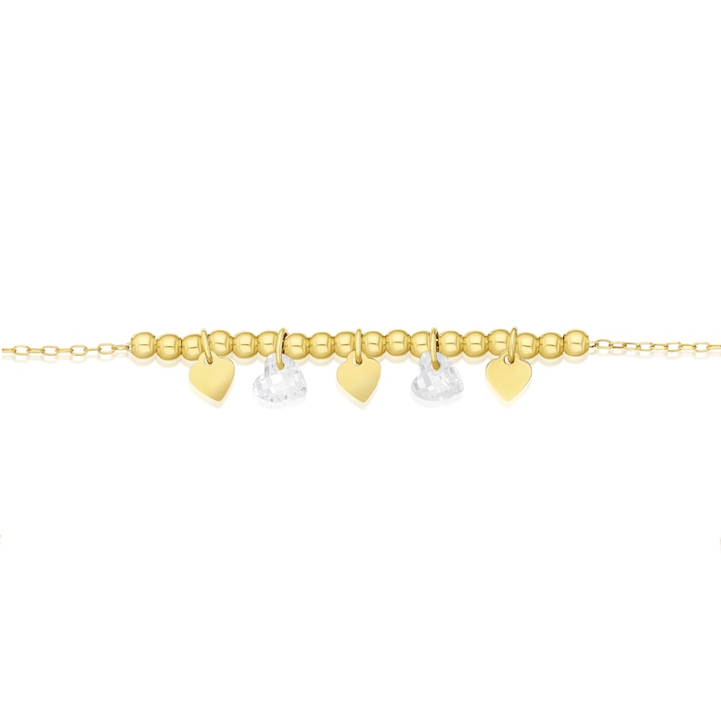 Main Image 2 of 9ct Yellow Gold Heart Drop Cubic Zirconia 7&quot; Bracelet