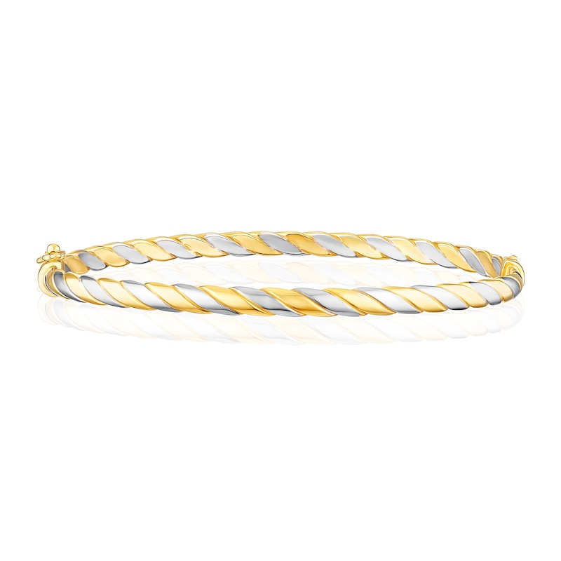 Main Image 1 of 9ct Yellow & White Gold Twisted Hinged Bangle