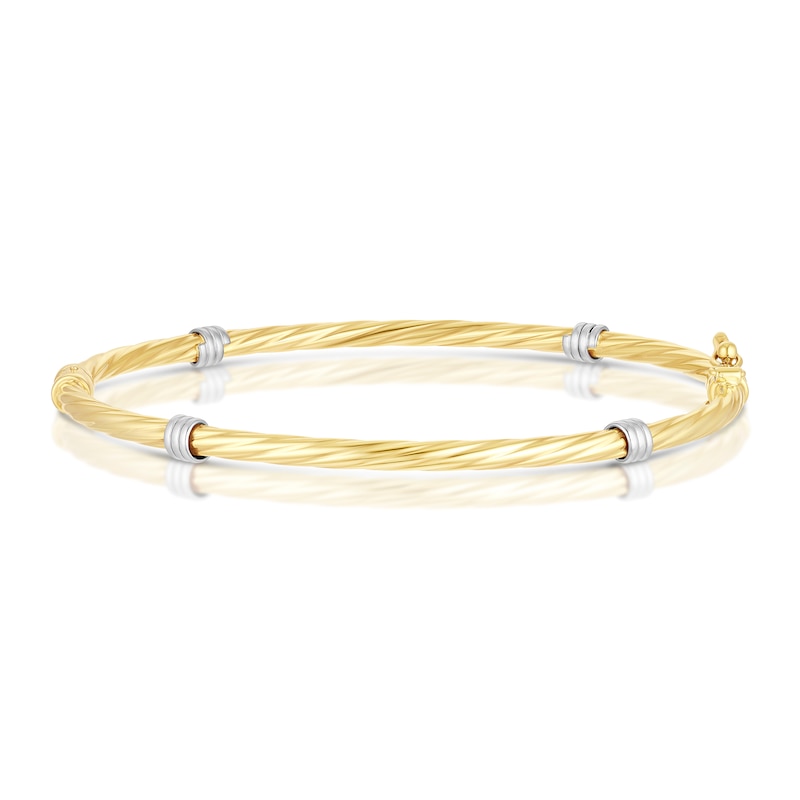 Main Image 1 of 9ct Yellow & White Gold Twisted Station Bangle