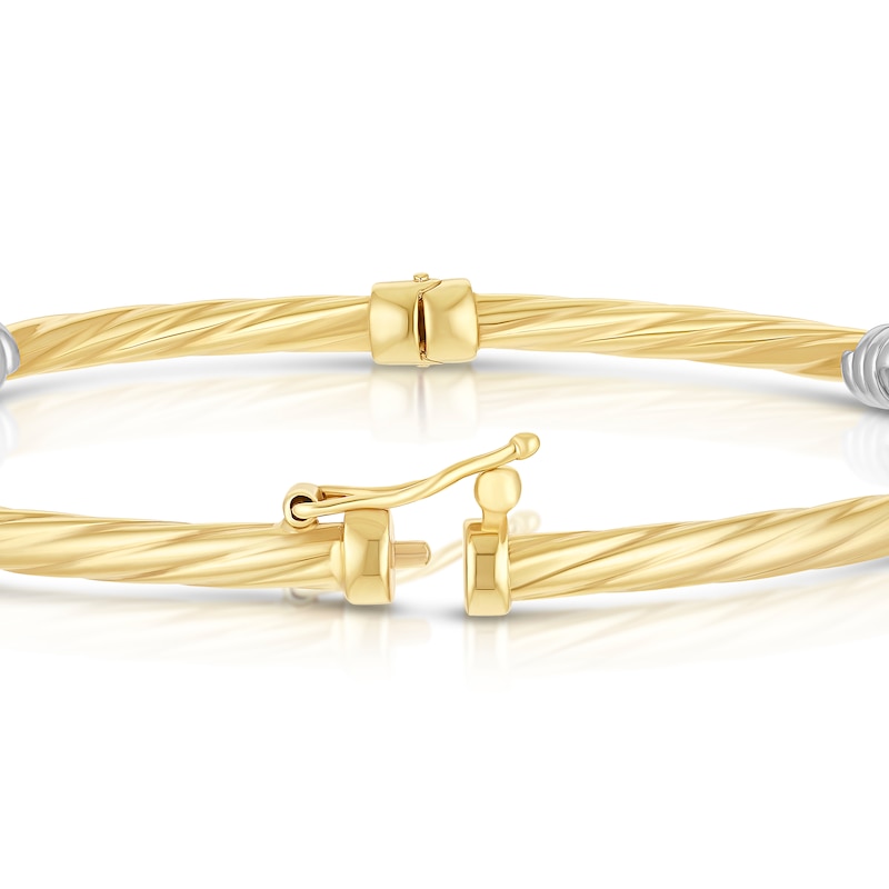 Main Image 3 of 9ct Yellow & White Gold Twisted Station Bangle