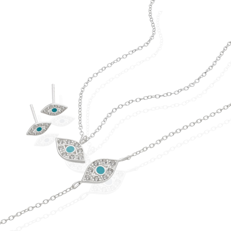 Main Image 2 of Sterling Silver Cubic Zirconia Eye 3 Piece Necklace, Bracelet & Earring Set