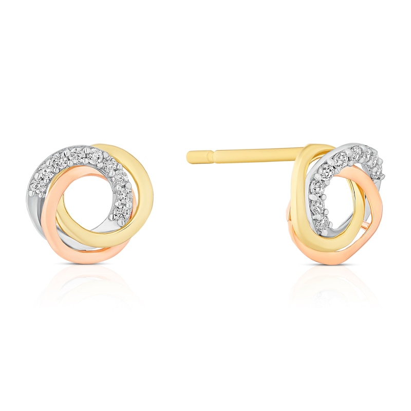 Main Image 1 of 9ct Tri Colour Gold Cubic Zirconia Swirl Stud Earrings