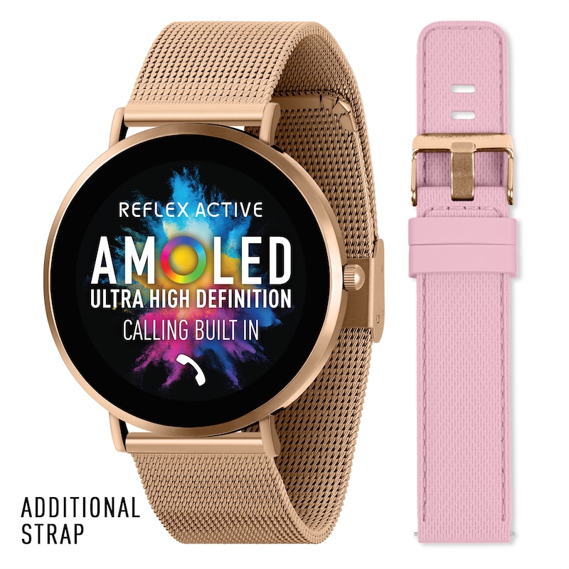 Main Image 1 of Reflex Active Series 42 Amoled Ultra Slim Rose Gold Tone Mesh & Pink Silicone Smart Watch