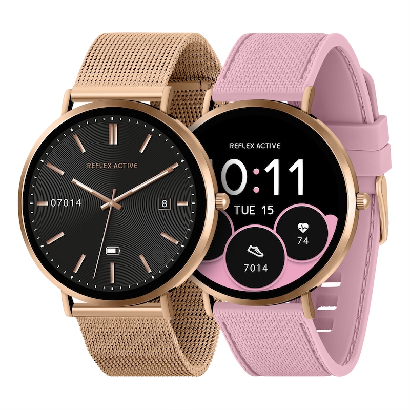 Main Image 5 of Reflex Active Series 42 Amoled Ultra Slim Rose Gold Tone Mesh & Pink Silicone Smart Watch