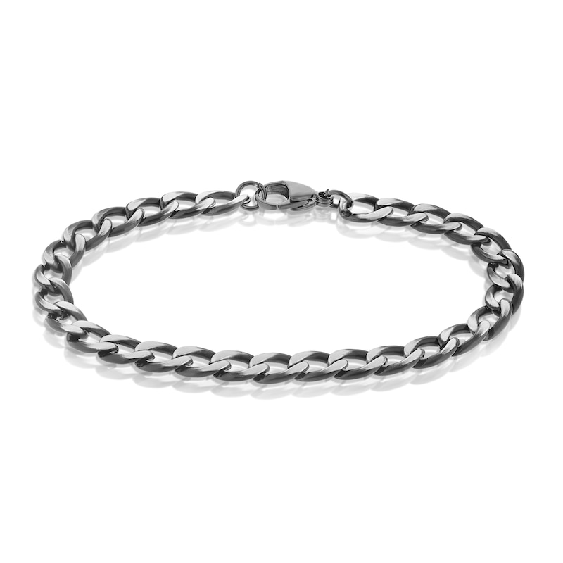 Main Image 1 of Stainless Steel Men's Black & Silver Two Colour 8.5 Inch Curb Bracelet