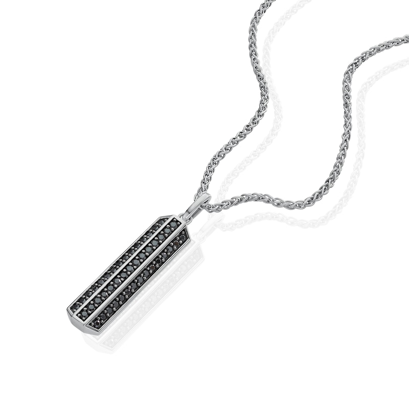 Main Image 2 of Sterling Silver Men's Black Cubic Zirconia T-Bar Pendant Necklace