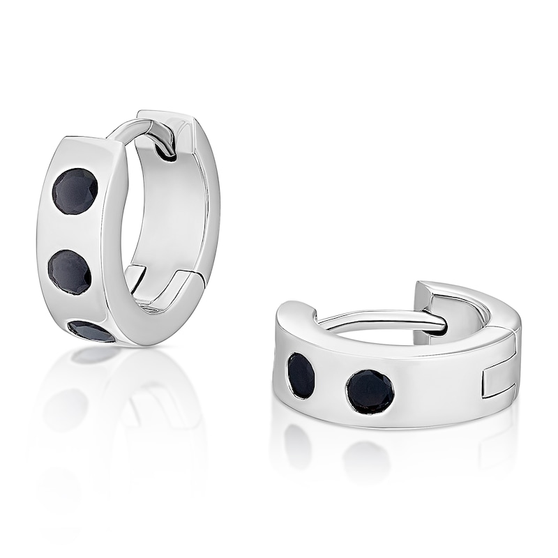 Main Image 1 of Sterling Silver Men's Onyx Huggie Hoop Earrings