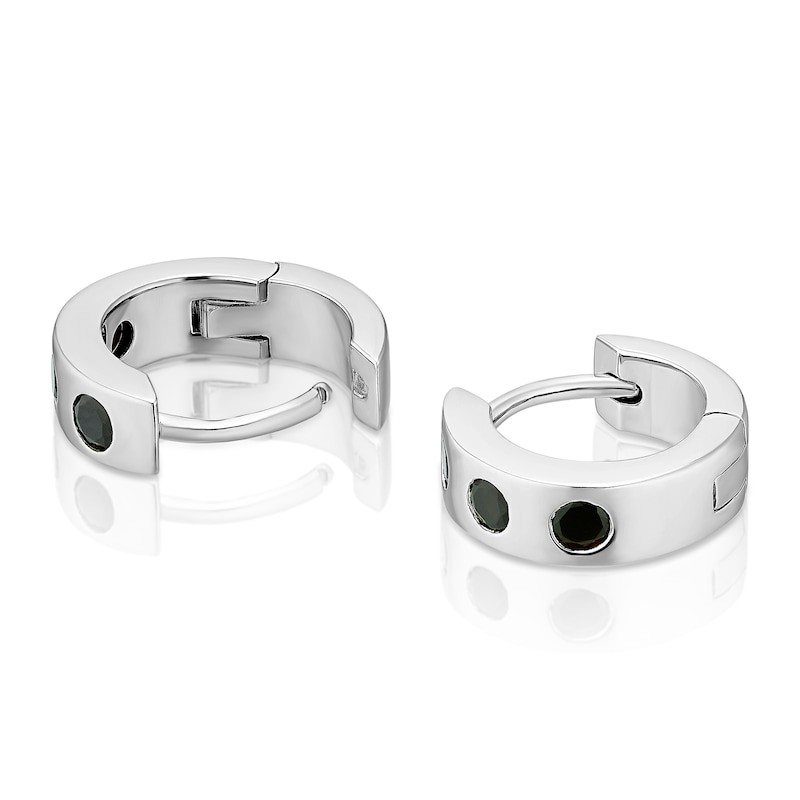 Main Image 2 of Sterling Silver Men's Onyx Huggie Hoop Earrings