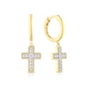 Thumbnail Image 1 of Sterling Silver & 18ct Gold Plated Vermeil Men's CZ Cross Drop Hoop Earrings