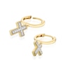 Thumbnail Image 2 of Sterling Silver & 18ct Gold Plated Vermeil Men's CZ Cross Drop Hoop Earrings