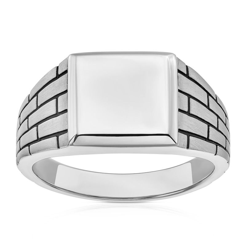 Main Image 1 of Sterling Silver Men's Brick Work Edge Sqaure Signet Ring