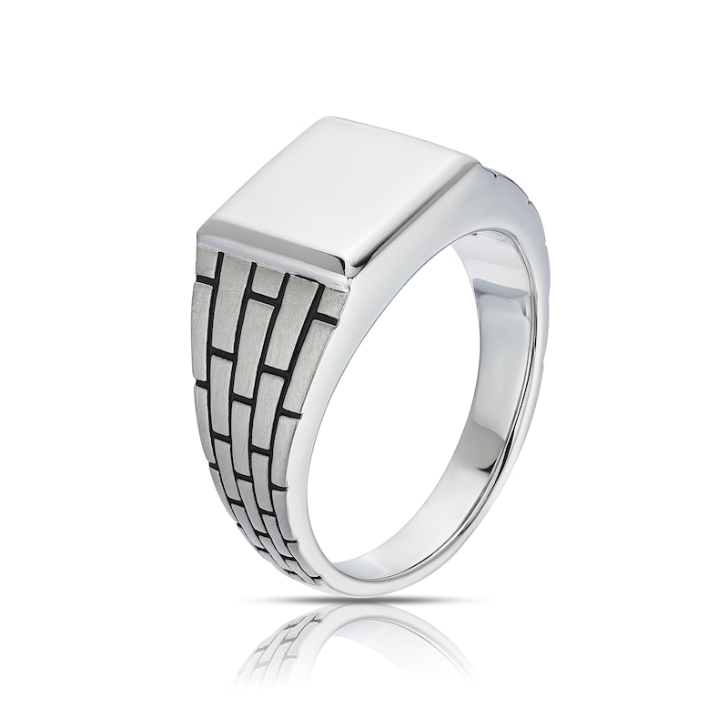 Main Image 2 of Sterling Silver Men's Brick Work Edge Sqaure Signet Ring