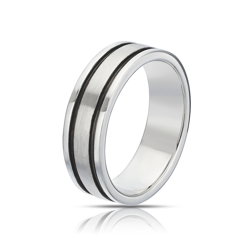 Main Image 2 of Sterling Silver Men's Black Detail Ring