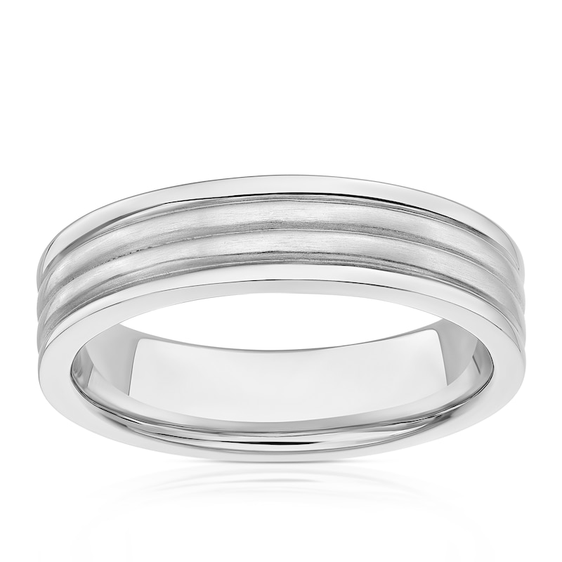 Main Image 1 of Sterling Silver Men's Triple Ridge Detail Ring