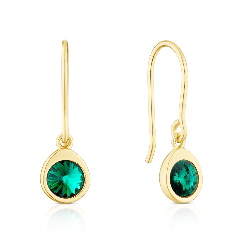 Main Image 1 of Sterling Silver Gold Tone Emerald Preciosa Crystal Drop Earrings