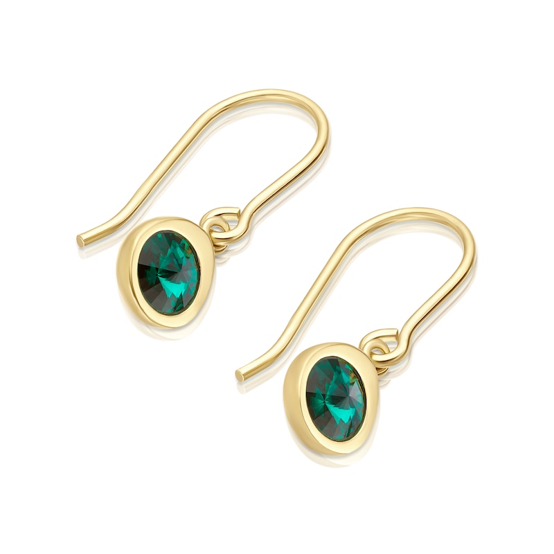 Main Image 2 of Sterling Silver Gold Tone Emerald Preciosa Crystal Drop Earrings