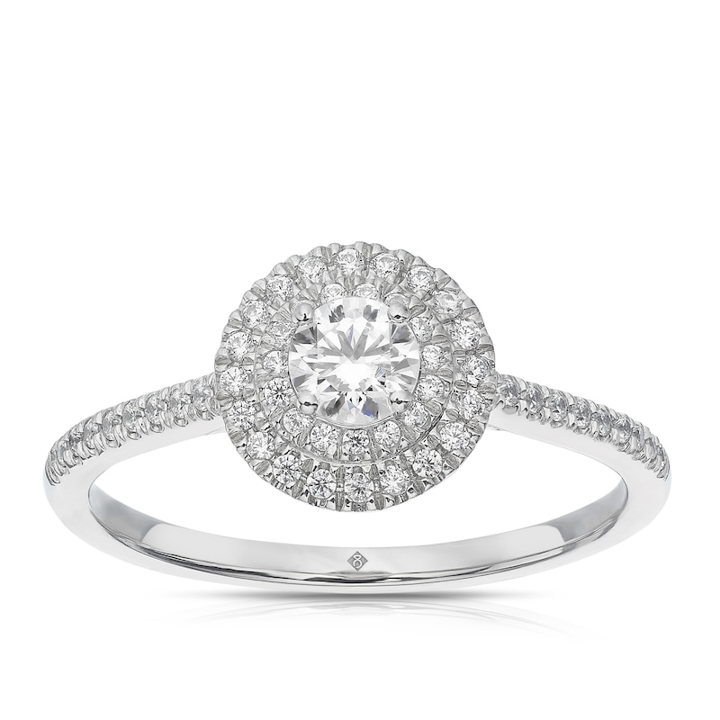 Main Image 1 of The Diamond Story Platinum 0.40ct Diamond Oval Halo Ring