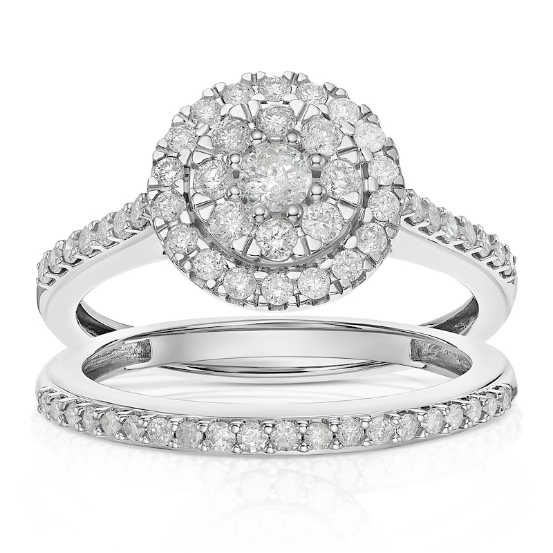 Main Image 1 of Perfect Fit 9ct White Gold 0.66ct Diamond Round Cluster Bridal Set