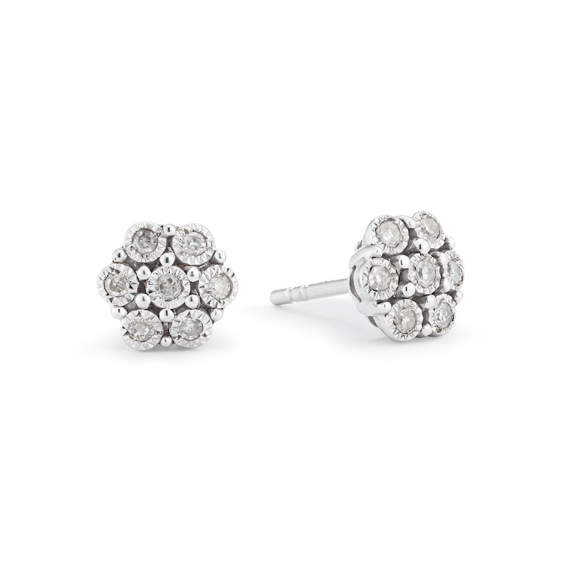Sterling Silver 0.10ct Diamond Flower Cluster Stud Earrings | H.Samuel