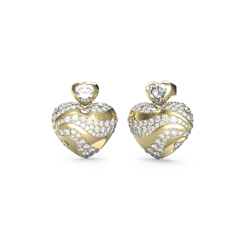 Main Image 1 of Guess Gold Tone Heart Crystal Stud Earrings