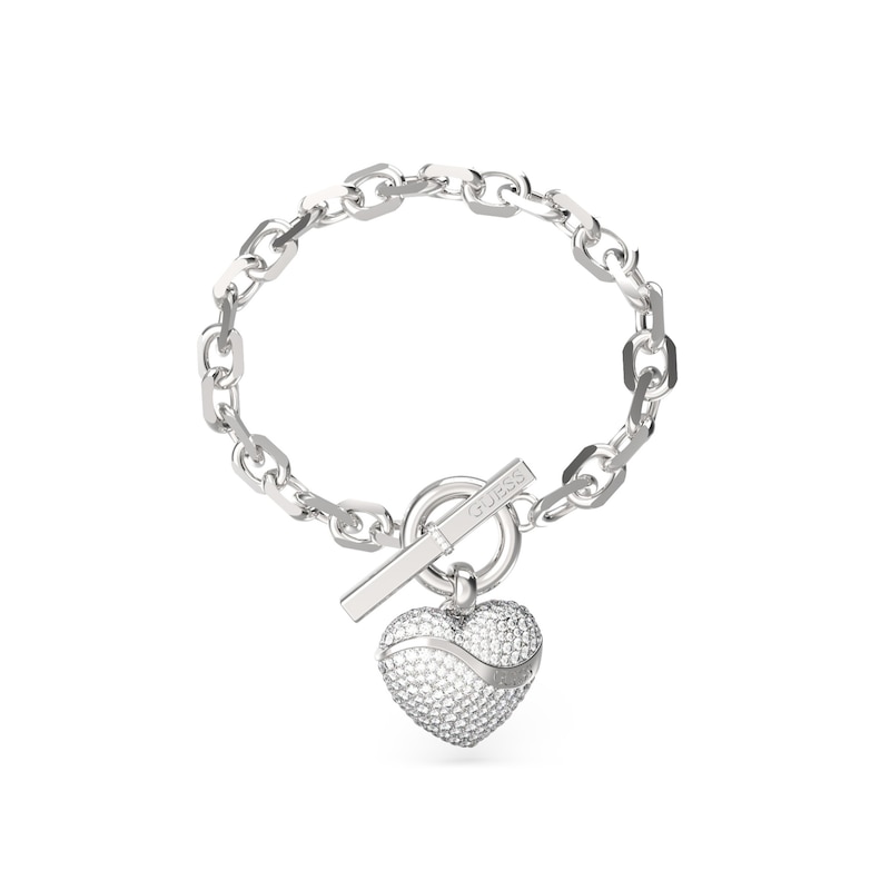 Main Image 1 of Guess Silver Tone T-Bar Heart Crystal Bracelet