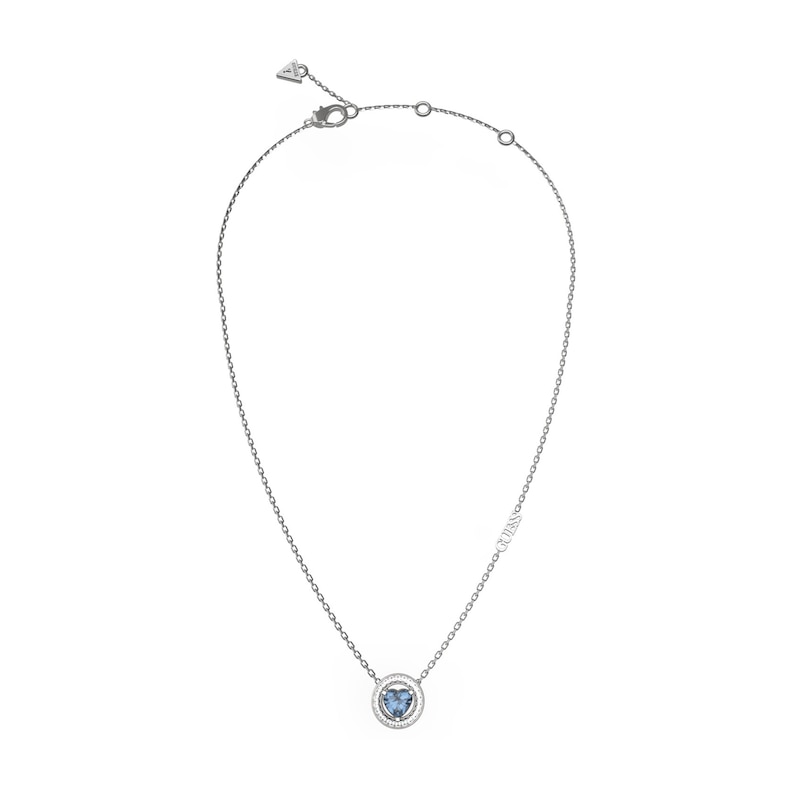 Main Image 1 of Guess Silver Tone Blue Heart Crystal 16-18&quot; Necklace