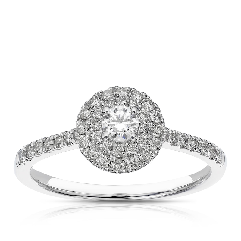 Main Image 1 of 14ct White Gold 0.40ct Diamond Round Double Halo Ring