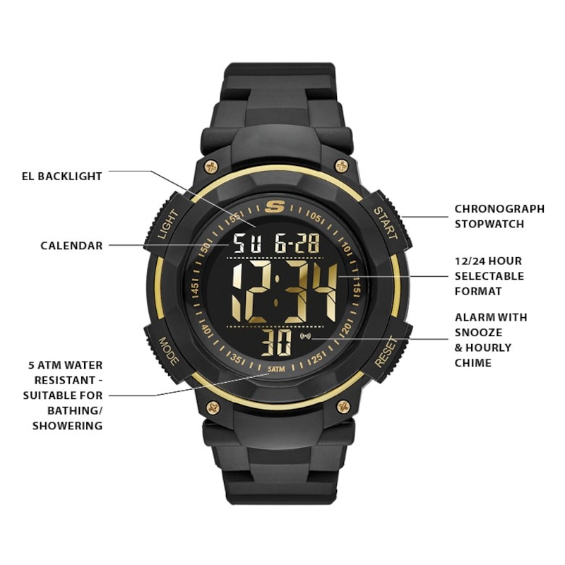 Main Image 3 of Skechers Ruhland Men's Yellow Detail Digital Dial Black Nylon Strap Watch