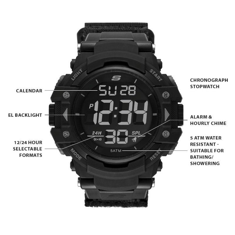 Main Image 3 of Skechers Keats Men's Digital Dial Black Nylon Strap Watch