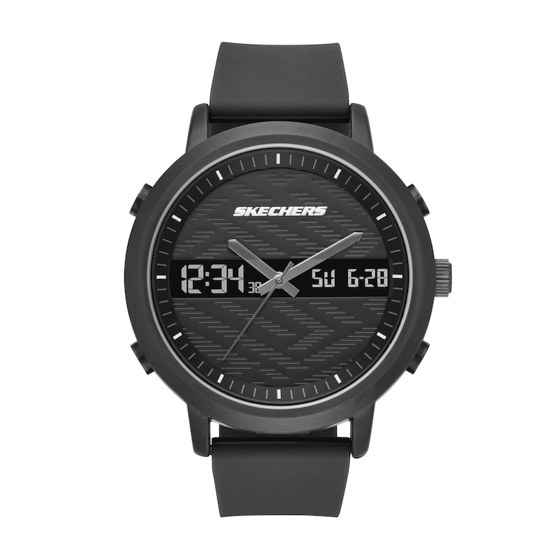 Main Image 1 of Skechers Lawndale Men's Dual Digital Dial Black Silicone Strap Watch