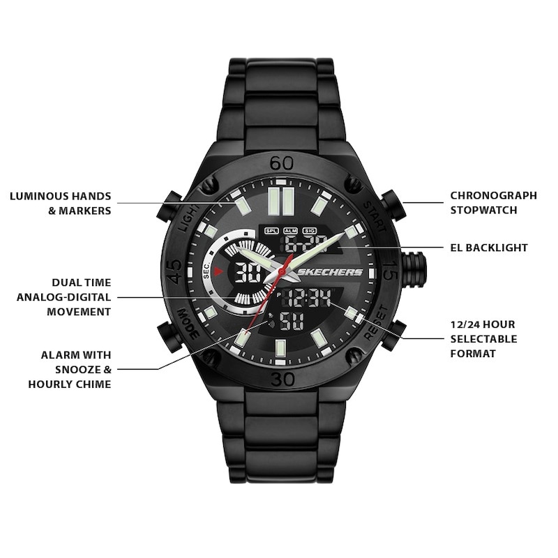 Main Image 4 of Skechers Agnew Men's Dual Chronograph Digital Dial Black Bracelet Watch