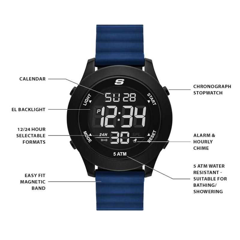 Main Image 4 of Skechers Rosencrans Men's Digital Dial Blue Silicone Textured Strap Watch